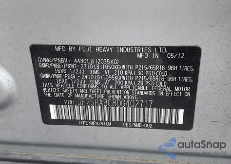 2013 Subaru Forester 2.5X from USA, damaged, VIN JF2SHABC8DG402717
